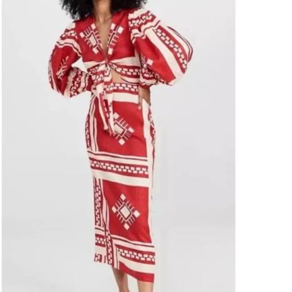Caroline Constas Sun Goddess Tie-Up Cut Out Front Linen Blend Dress Size M